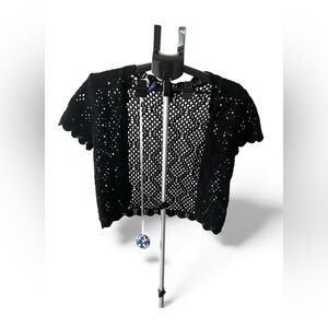 Style & Co. black short-sleeve crochet knit shrug